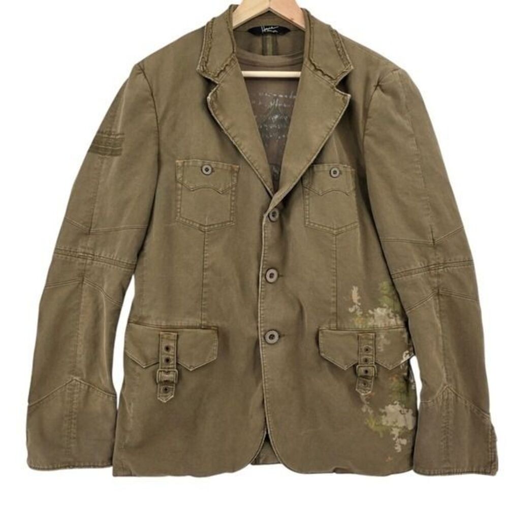 Hause of Howe Mens 42 Olive Military Grunge Floral Blazer